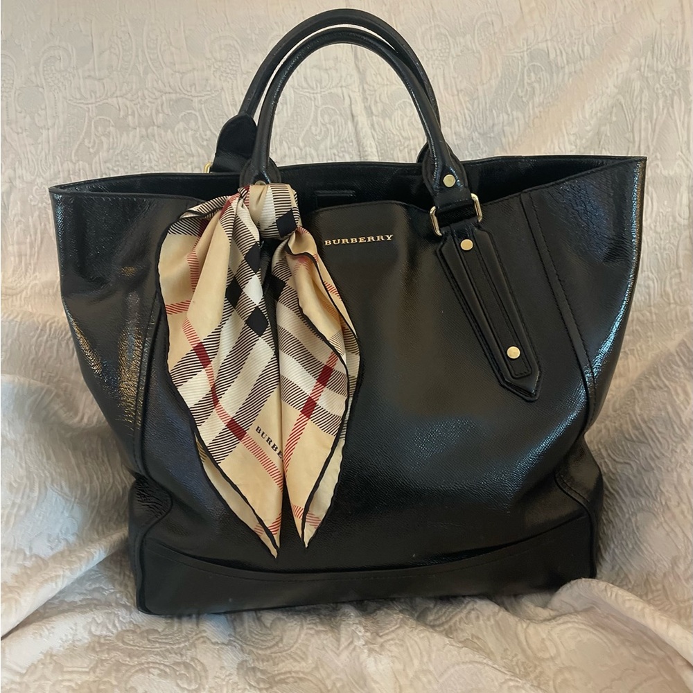 Burberry Black Tote with Checkered Scarf
